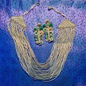 Intricate gold and green beaded set